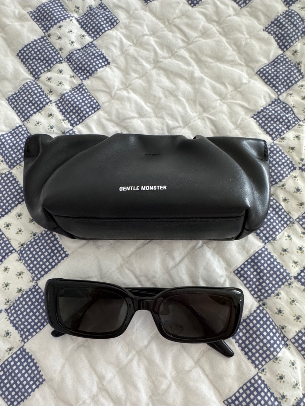 GENTLE MONSTER Black Leather Toiletry / Accessory Pouch with Black Sunglasses